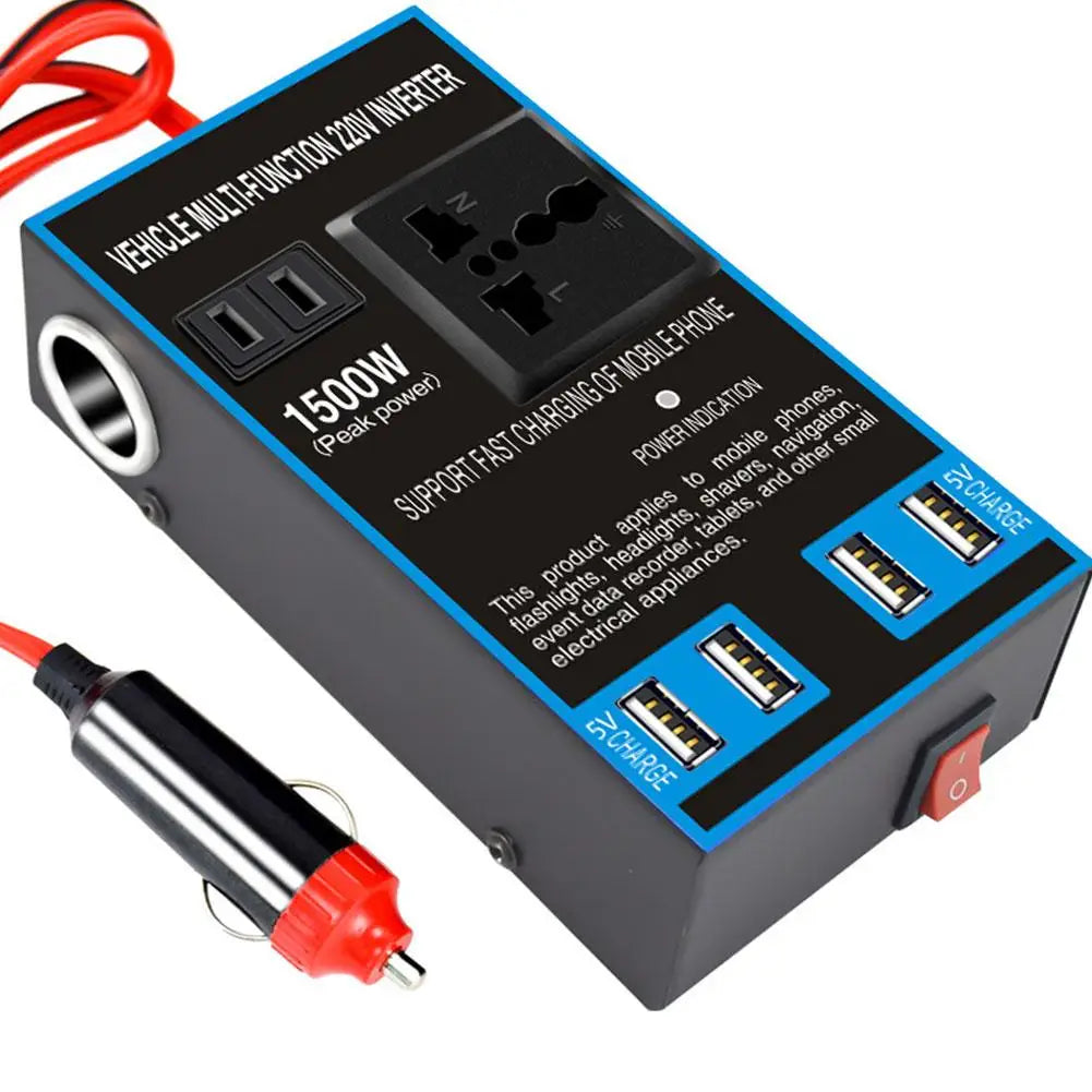 1500W Car Power Inverter 12V/24V to 220V – 4 USB & AC Ports