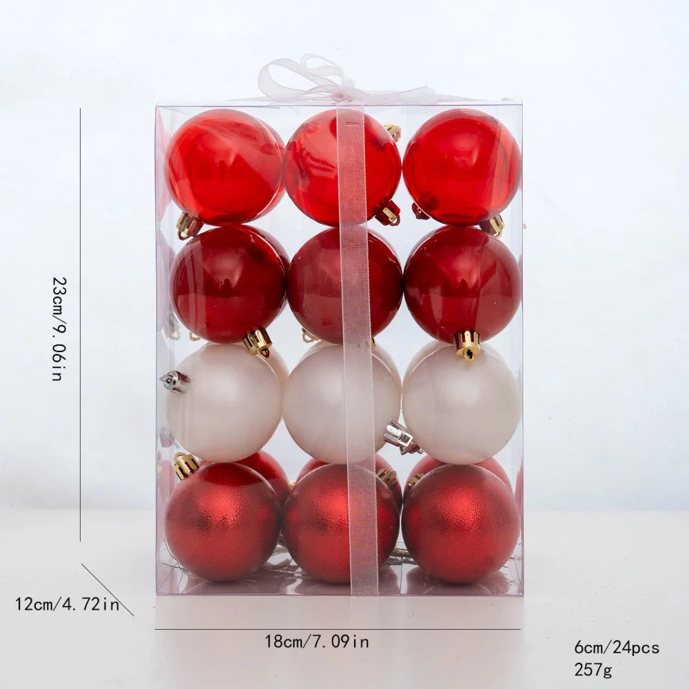 24PCS 6cm Christmas Balls Colorful Electroplating Christmas Tree Hanging Ball Home Party Christmas Tree Decor New Year Gift Oasis Select Red