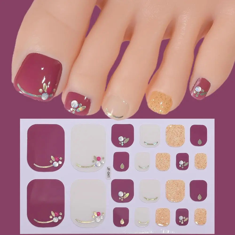 22tips/Sheet Glitter Toenail Stickers Glittering Full Wraps for Summer Pool and Beach for Nail Art and Decorative Nail Decals Oasis Select K
