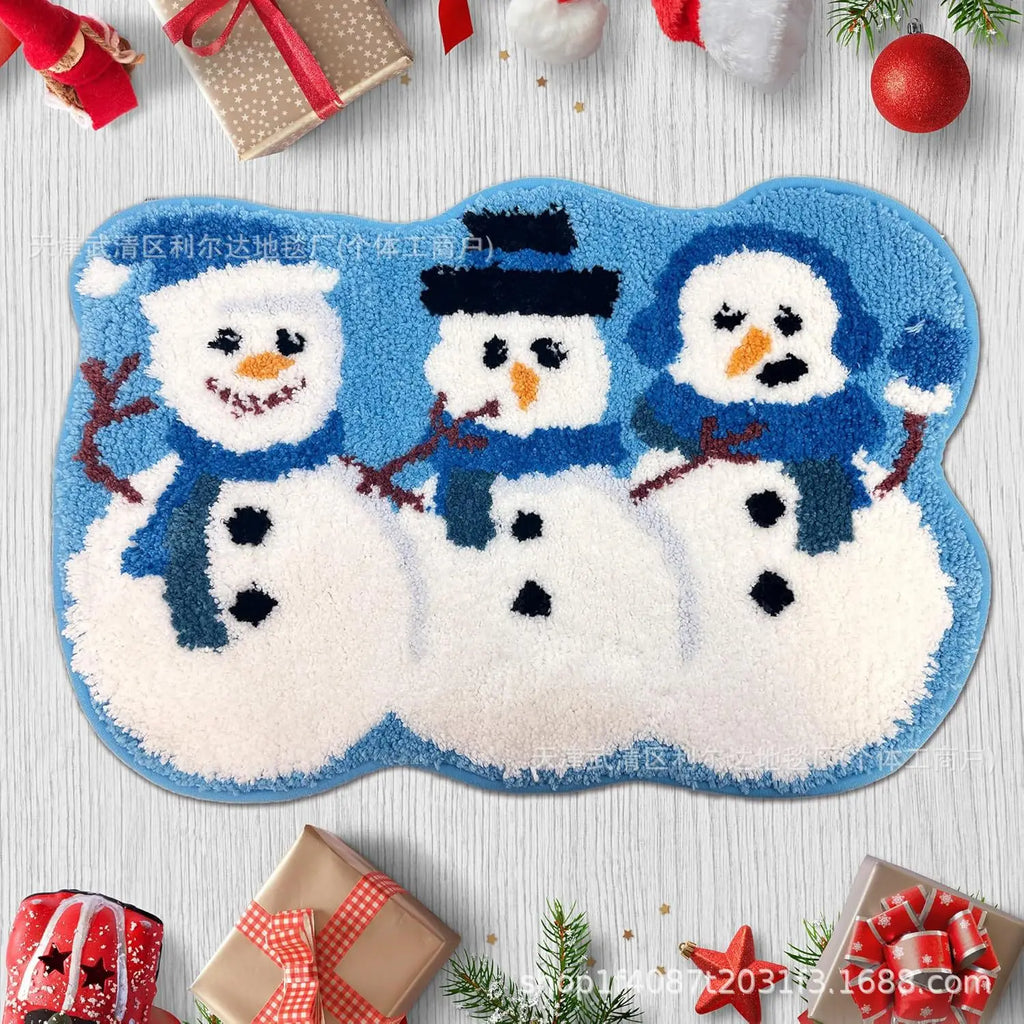 Nordic Irregular-shaped Christmas Series Faux Cashmere Floor MATS Home Decorative Bathroom Absorbent MATS Oasis Select New snowman 40 60cm