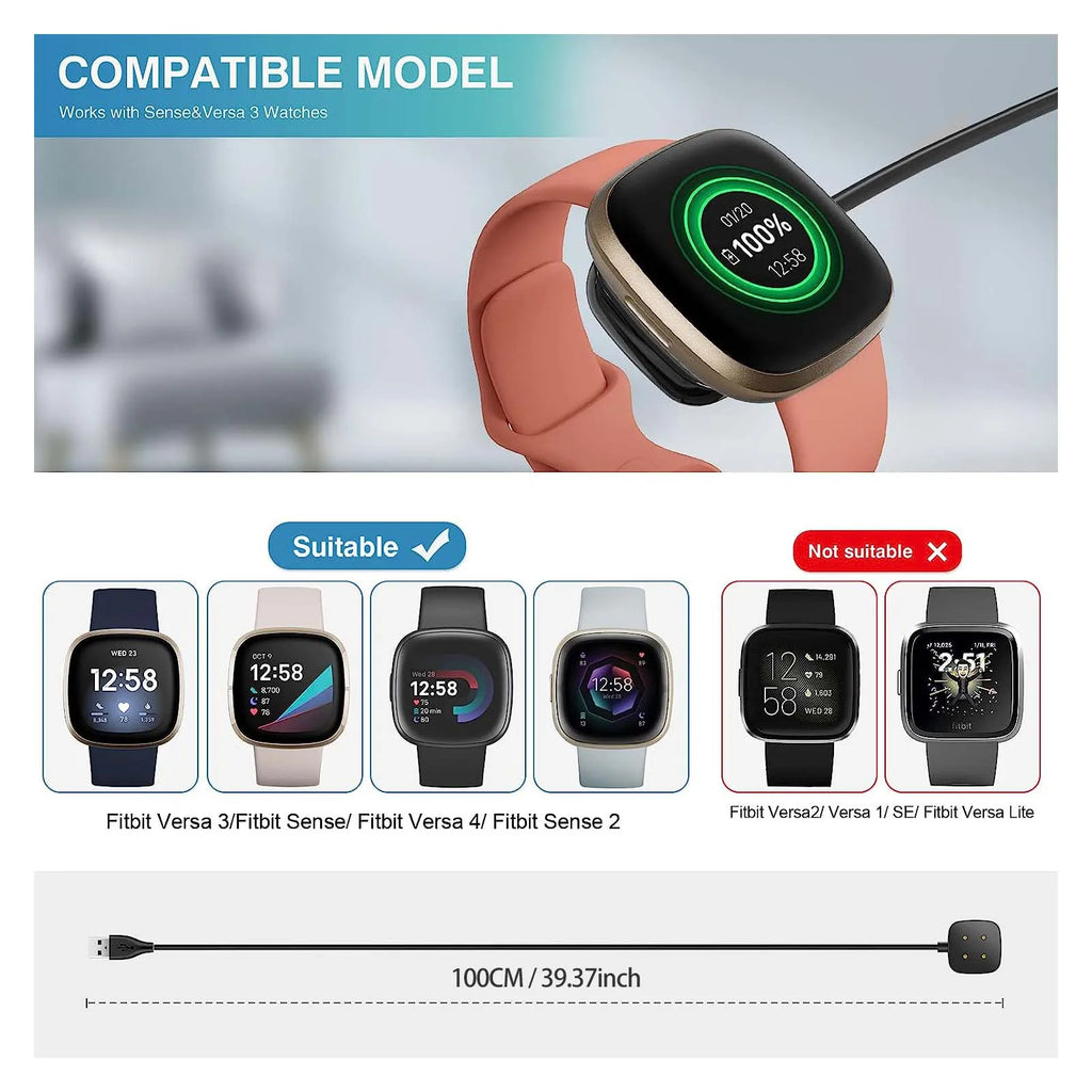 Charger for Fitbit Versa 4 / Sense/Versa 3 / Sense 2 Replacement Smart Watch Charger Dock Stand Charging Cable Oasis Select