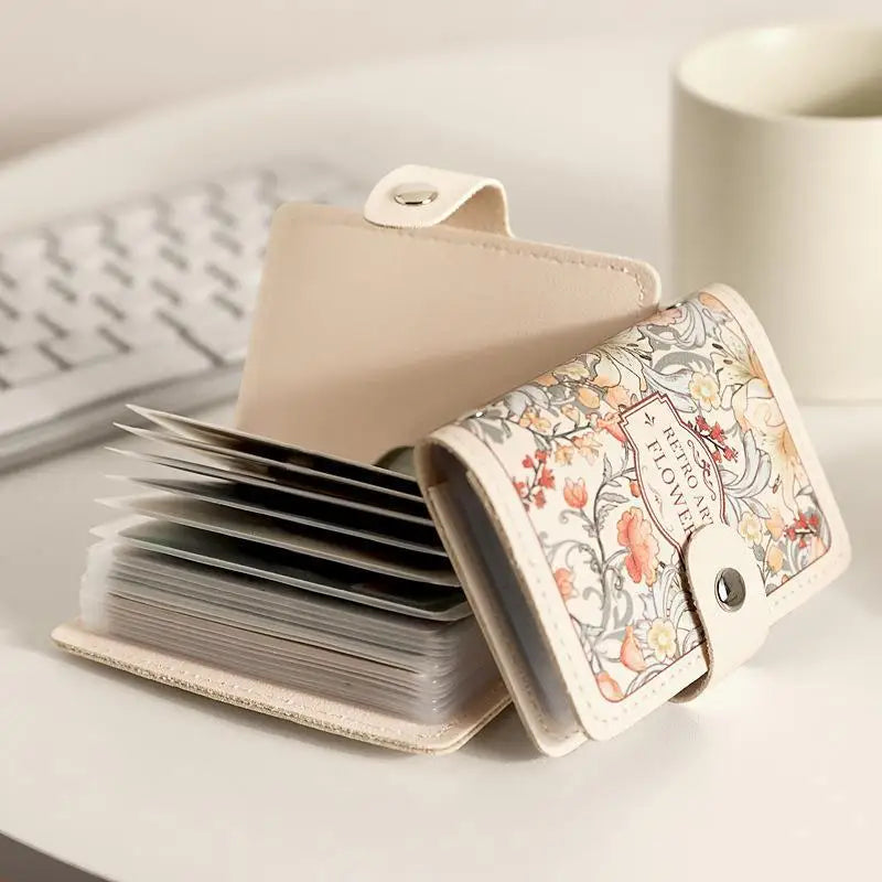 Retro Floral PU Leather Card Holder | Multi-Slot Snap Wallet Card Holder Wallet Oasis Select