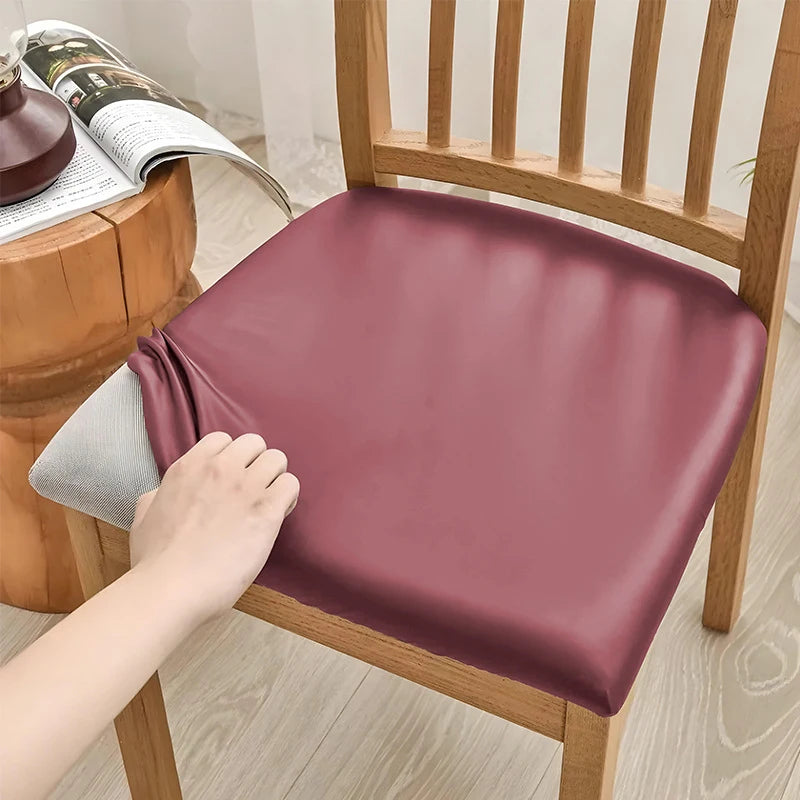 1PCS Waterproof PU Leather Office Chair Seat Covers Removable Solid Color Computer Chair Seat Cushion Covers For Home Office Oasis Select Wine red