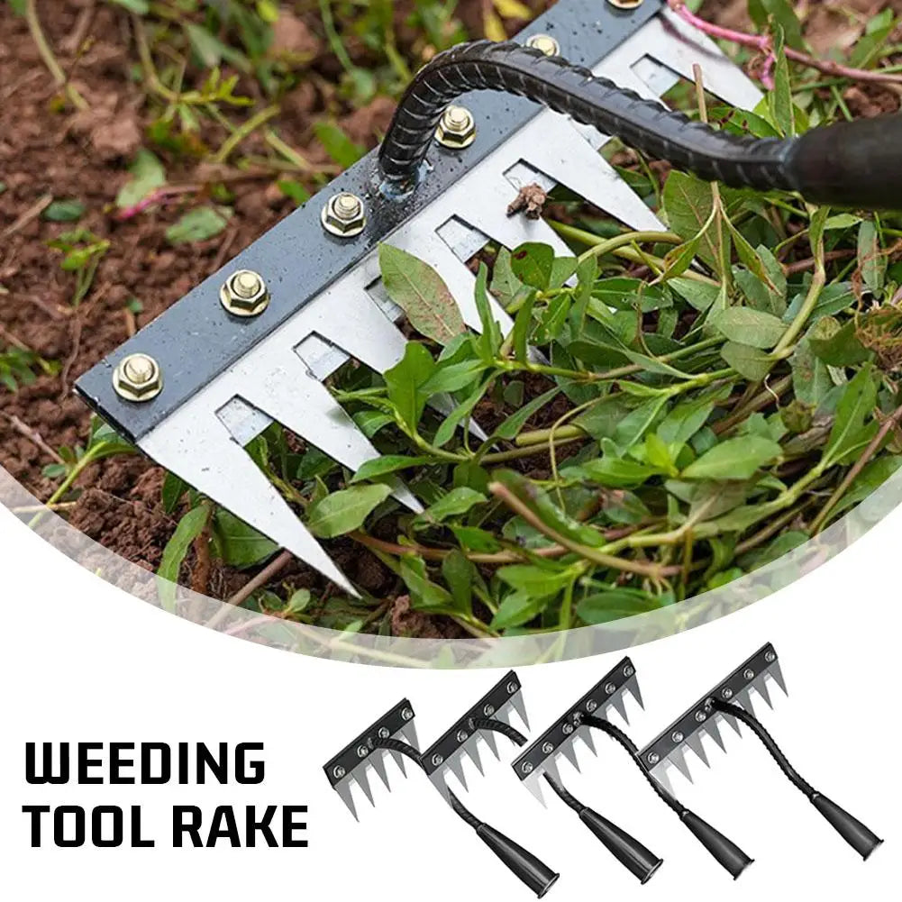 5/6/7/8 Teeth Iron Gardening Hoe Weeding Rake Farm Tool Grasping Raking Loosening Soil Nail Rake Tool Artifact Harrow Farm Tool Oasis Select