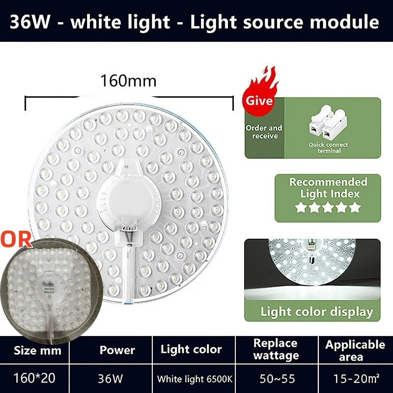 Hot Sale 1 Set Magnetic Suction LED Panel Circle Ring Light 12W 18W 24W 36W 48W 72W LED Round AC220V Ceiling Lamp Light Source Oasis Select 36W white light