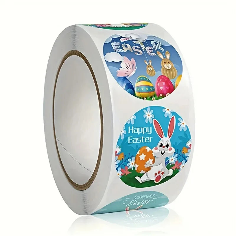 500pcs/roll Easter Stickers, Rabbit Egg Cartoon Self-Adhesive Labels - Holiday Party Favor, Gift Box Decor & Packaging Stickers Oasis Select 1 roll 2.5cm
