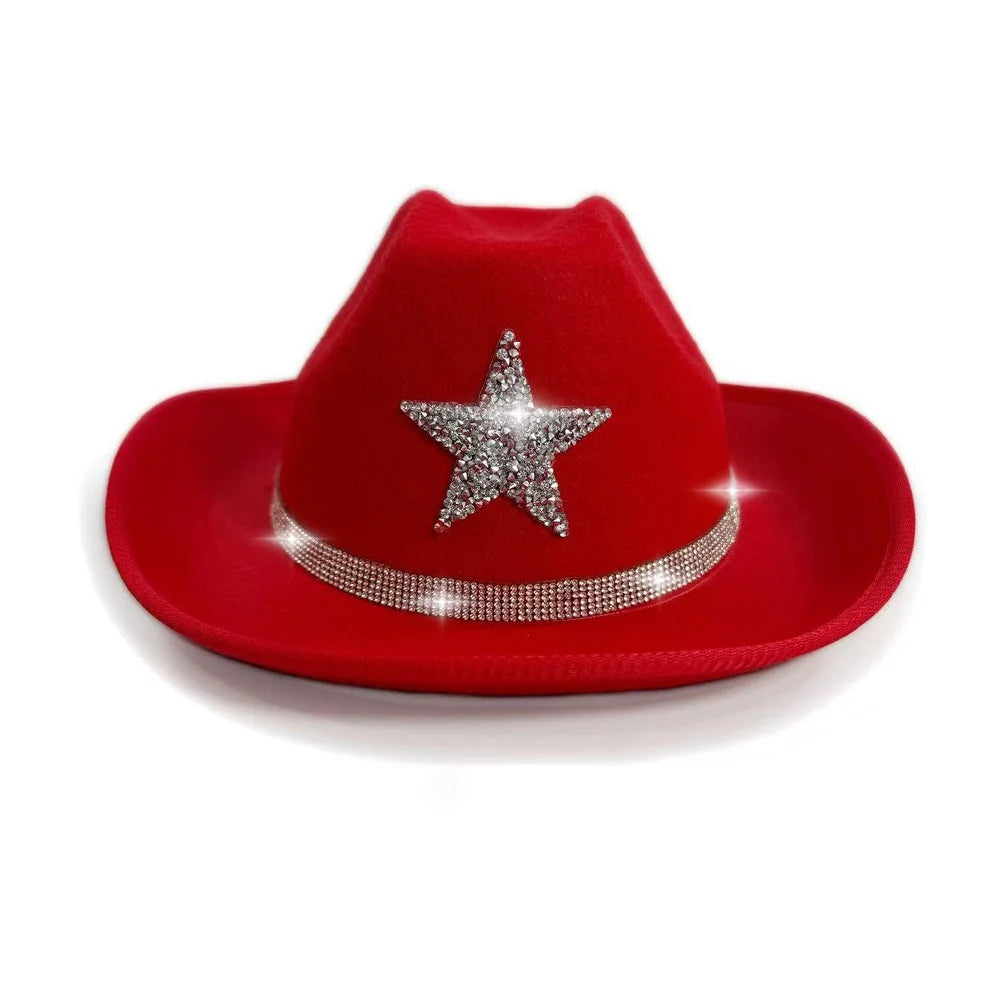 Pentagram Cowboy Hat Star Sequin Birthday Party Hats Cowgirl Hats Women Performance Hat For Adults Party Hats Cosplay Oasis Select Red