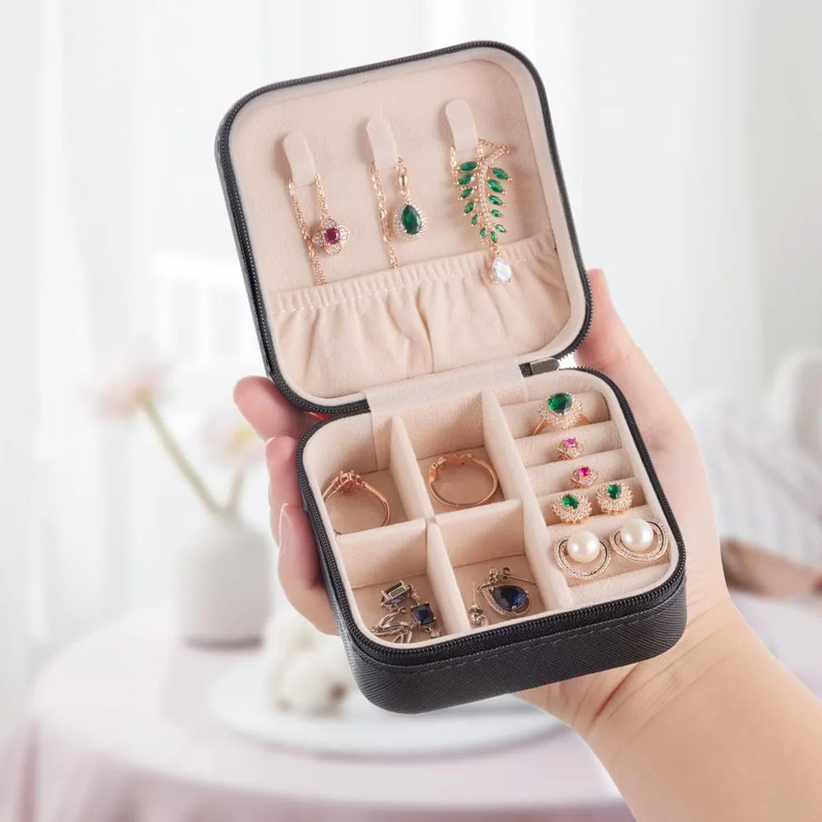 1pc,Portable jewelry storage box, home and travel mini jewelry box, ring, earring, necklace, jewelry storage box Oasis Select