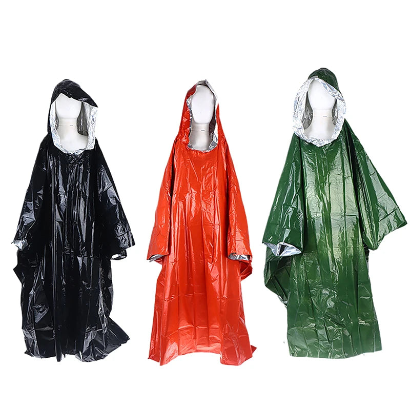 Hooded Waterproof Emergency Rain Poncho with PE Thermal Blanket for Outdoor Camping Hiking Travel Motorcycle Rain Gear Oasis Select