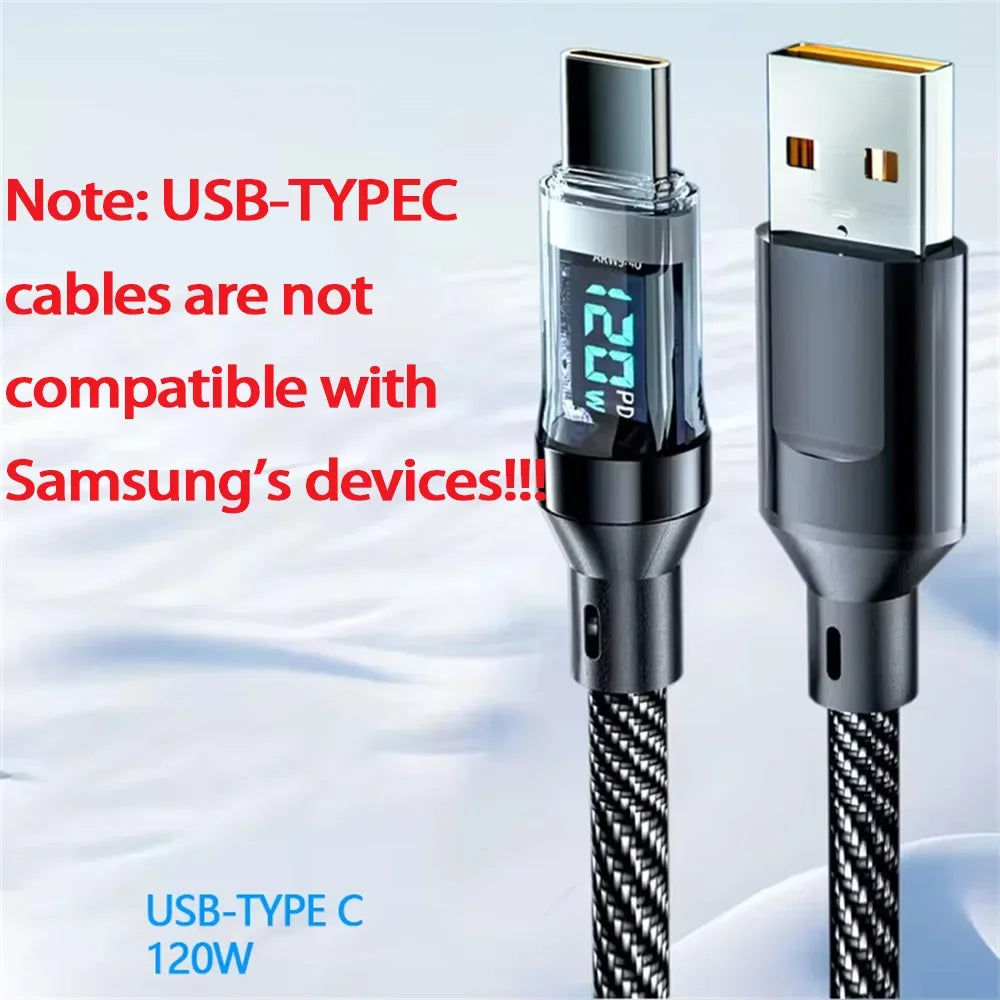 USB to TypeC or TypeC to TypeC Phone Super Fast Charging Cable Data Cord With LED Display, Xiaomi iPhone、Samsung not compatible Oasis Select