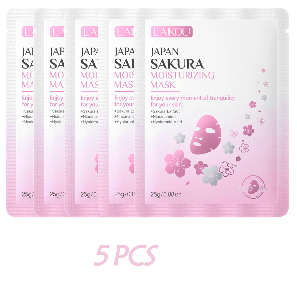 Laikou Sakura Hydrating Facial Mask Sheet Masks for Face Hydrating Shrinking Pores Moisturizing Face Masks Skin Care Cosmetics Oasis Select 5pcs