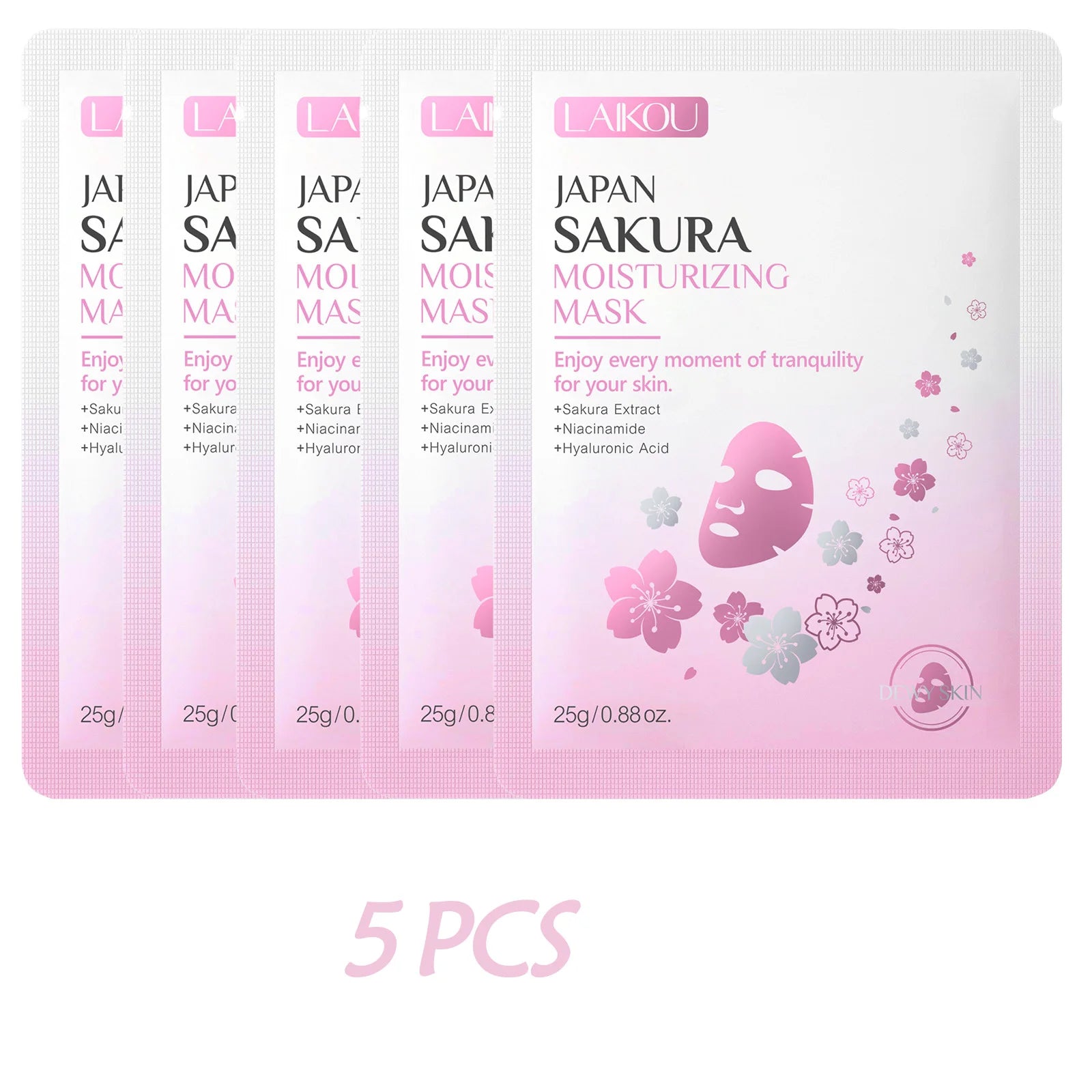 Laikou Sakura Hydrating Facial Mask Sheet Masks for Face Hydrating Shrinking Pores Moisturizing Face Masks Skin Care Cosmetics Oasis Select 5pcs