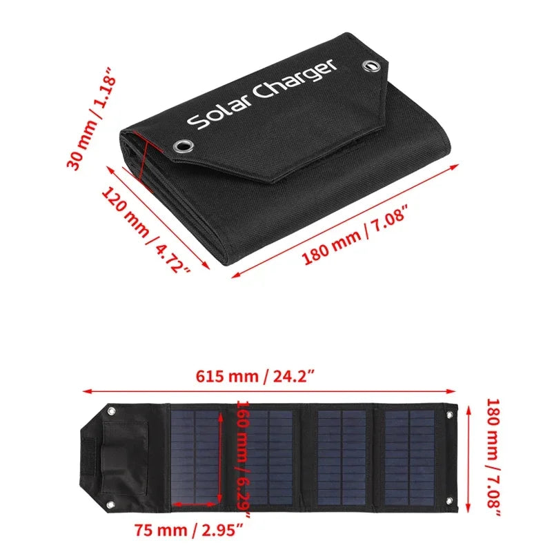 Powerful Foldable Solar Panel 5V USB Portable Folding Bag for Cell Phone Outdoor Waterproof Power Bank for Camping Hiking Oasis Select 60W Black