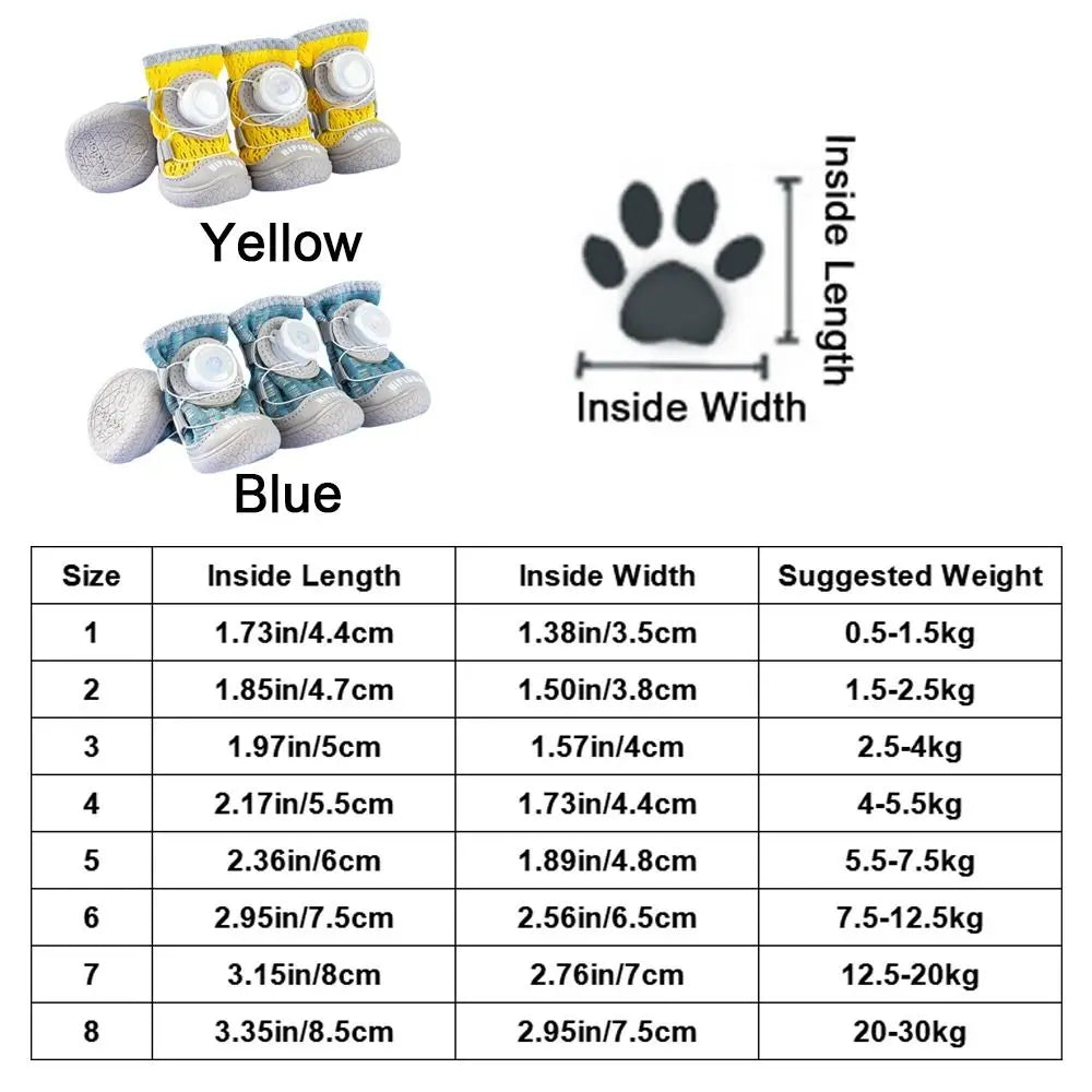 4Pcs/Set Fashion Breathable Button Dog Shoes Anti-slip Reflective Dog Footwear Comfortable Soft Sole Dog Paw Protectors Summer Oasis Select