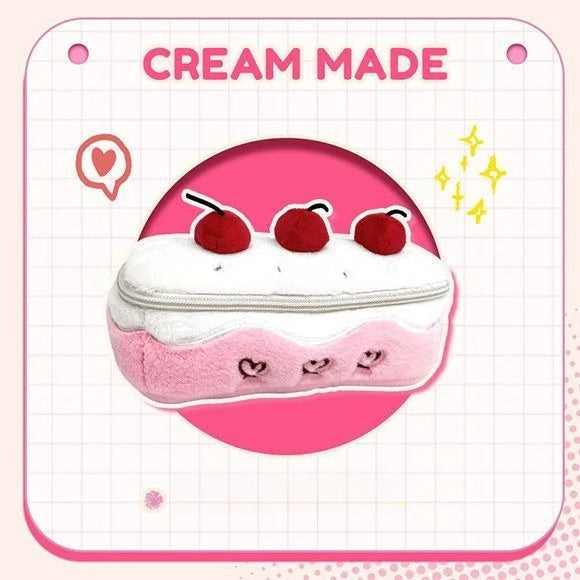 Sweet Plush Cherry Cake Shaped Storage Pouch Large Capacity Stationery Organizer Multifunctional Daily Supply Desktop Ornament Oasis Select B