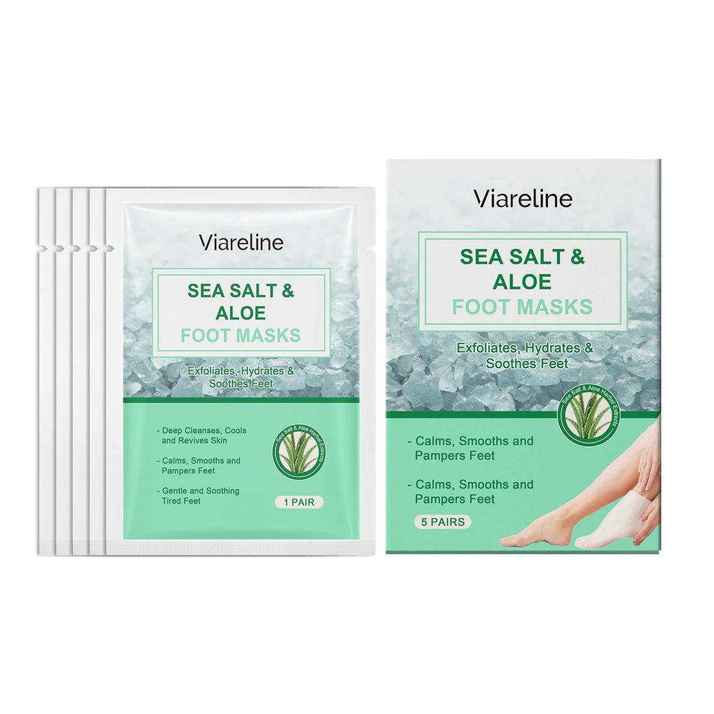 5PCS Coconut Foot Mask Peeling Spa Socks Smooth Dead Skin Remover Anti Crack Exfoliating Moisturizing Sea Salt Foot Patch Spa Oasis Select Sea Salt