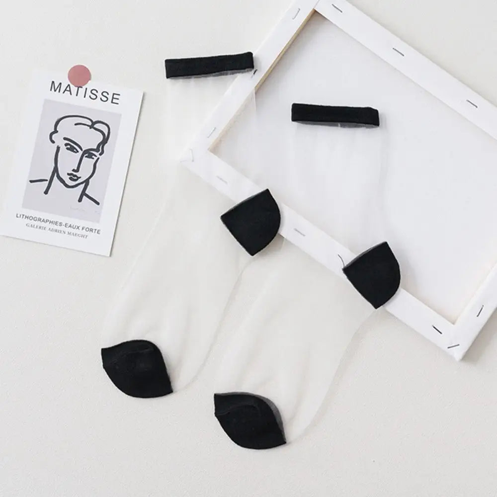 Women Ladies Socks Fashion Sheer Mesh Glass Silk Socks Ultrathin Transparent Crystal Lace Fabulous Elastic Summer Ankle Socks Oasis Select G