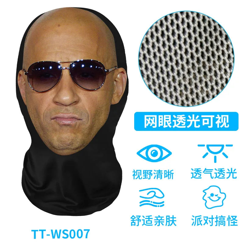 New 3D Printed Funny Mask Elastic Mesh Disguise Full Face Mask for Men Women Cosplay Headwear Hip Hop Fashion Hood Hat Headgear Oasis Select E
