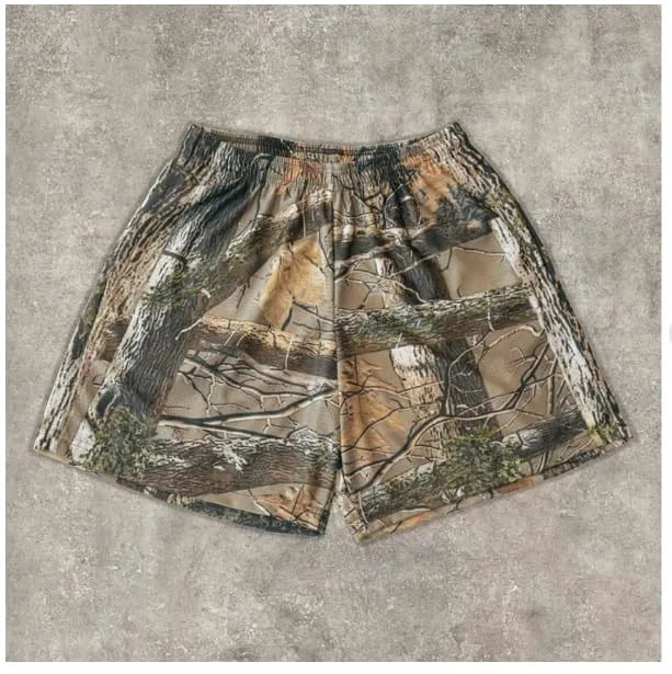 American Trendy Shorts Tree Trunk Graphics Casual Shorts Women Men Oversize Sports Trunks Street Short Pants Hawaii Beach Pants Oasis Select Army Green XXL