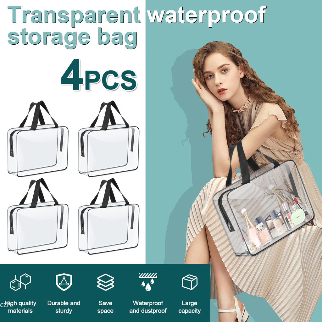 4/6Pcs PVC Makeup Storage Bags Portable Large Capacity Waterproof Clear Organizer Bag with Zipper for Travel Washing Household Oasis Select