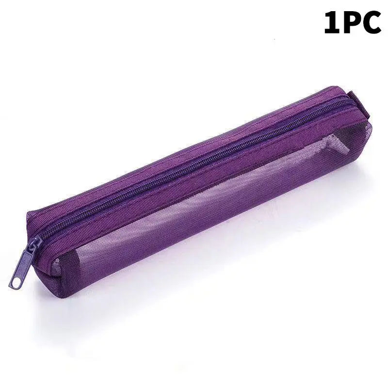 1/5Pcs Mesh Pencil Case Portable Zipper Pouch Stationery Organizer Students Exams Pencil Case School Stationery Supplies Oasis Select 1PC Purple