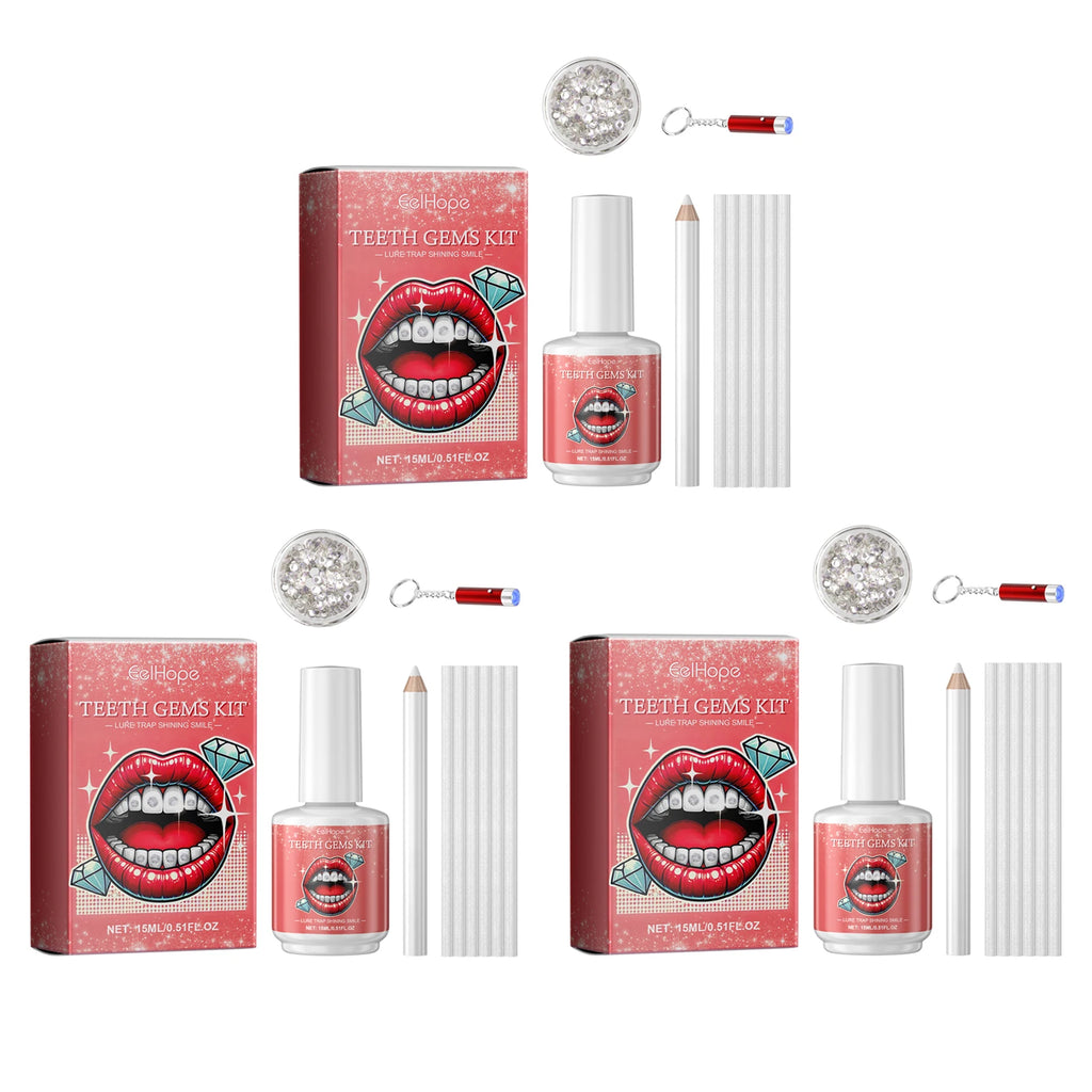 Eelhope Teeth Gems Kit DIY Set of Dental Gemstones Fashionable Dental Decoration Shining Brightening Stickers Convenient Drills Oasis Select 3Set