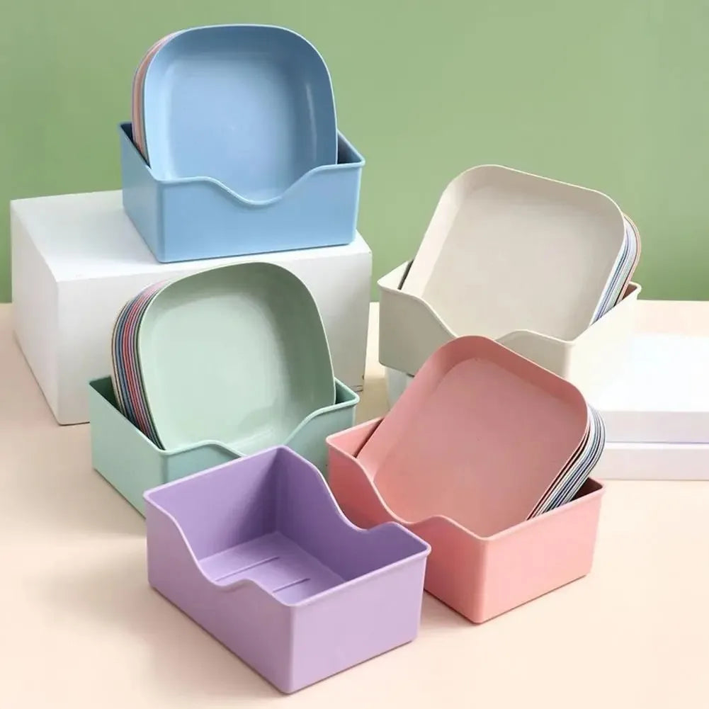 10-Piece Macaron Color Square Snack Plate Set with Stand Snack Plate Set Oasis Select