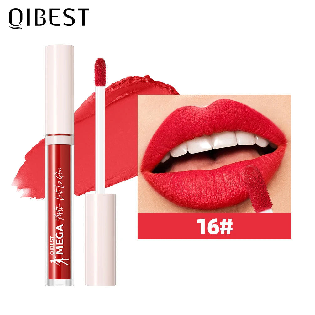 QIBEST 24 Colors Matte Lipgloss Waterproof Lasting Liquid Lipstick Nude Purple Lip Tint Makeup Lip Glaze Cosmetics Red Lip Stain Oasis Select 16