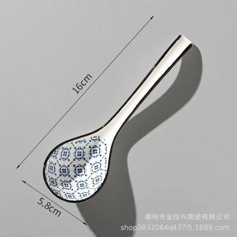 Japanese Blue And White Ceramic Spoon With Underglaze Decoration Soup And Noodle Serving Kitchen Cooking Utensil Oasis Select 27