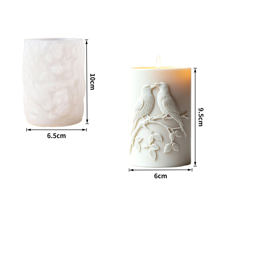 Two Birds On Branch Mold 3d Embossed 3d Embossed Candle Mold Cylindrical Silicone Mold Easy To Demold For Coffee Shop Decor Oasis Select White