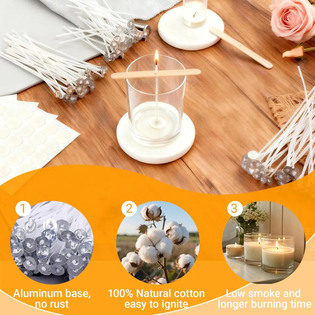 20Pcs Candle Wicks for Making Candles 15cm Metal Tabs Includes 3pcs Wick Holders & 60pcs Glue Dots, for Home DIY Candles