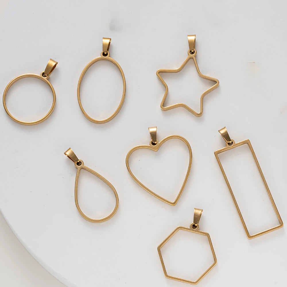 5pcs Stainless Steel Open Back Resin Molds Pendants Blanks Frame Hollow Bezel Charms for Earrings Necklace Bracelet DIY Making Oasis Select