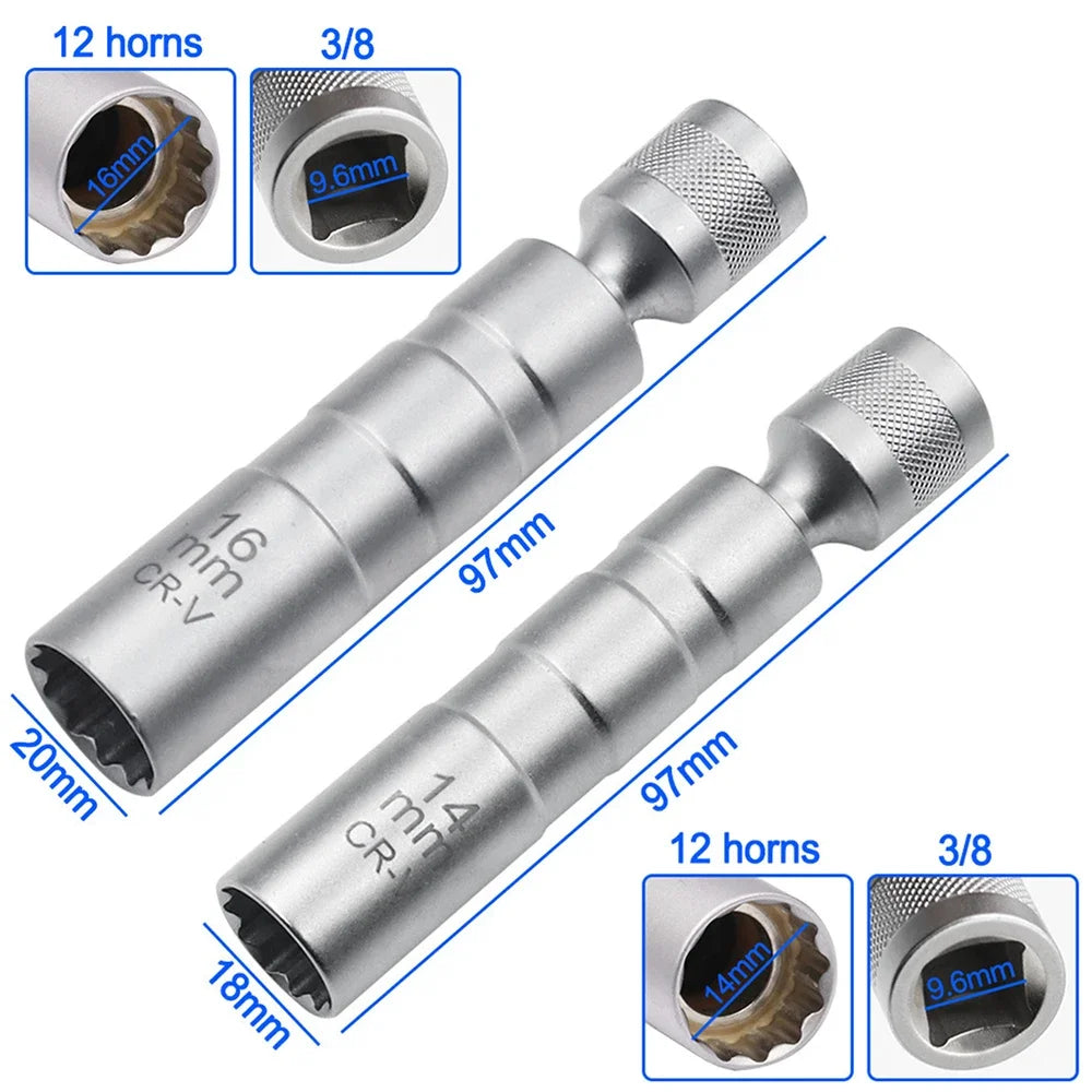 1pc 14/16mm Spark Plug Socket Wrench Adapter Set Universal Joint with Magnetic Flexible Socket Thin Drive Car Repair Tool Oasis Select
