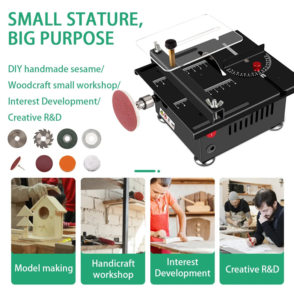 Mini Electric Table Saw 100W | 0–90° Adjustable DIY Cutter