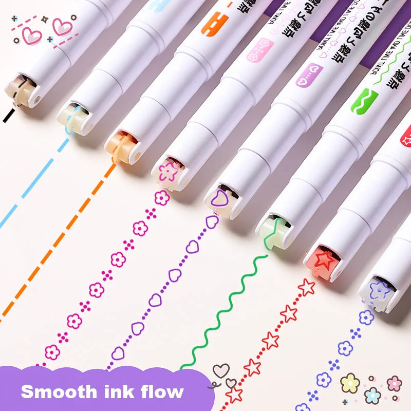 Curved Tip Flower Marker 6Pcs Floral Outline Highlighter Kawaii Graffiti Pen Practical School Study Goods Oasis Select