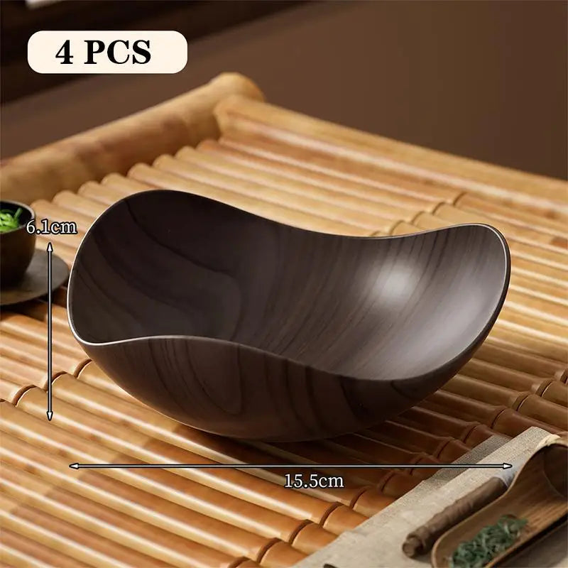 4/8PCS Wood Grain Plastic Bowl - Multifunctional Salad Fruit Candy Container For Party Gathering Table Supplies Oasis Select A1