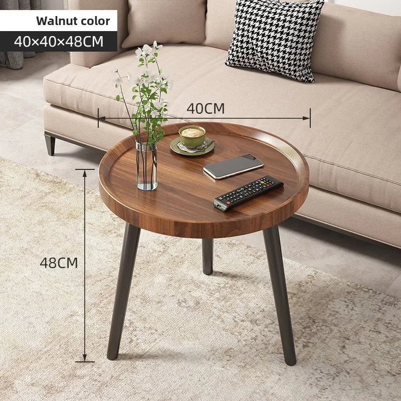 Multi-functional Coffee table balcony round living room double edge few bedside small round table Oasis Select Walnut 40-1