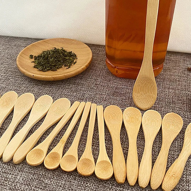 5Pcs Bamboo Wooden Teaspoons Eco-Friendly Kitchen Tableware Honey Spoon Condiment Scoop for Coffee Dessert Household Use Oasis Select
