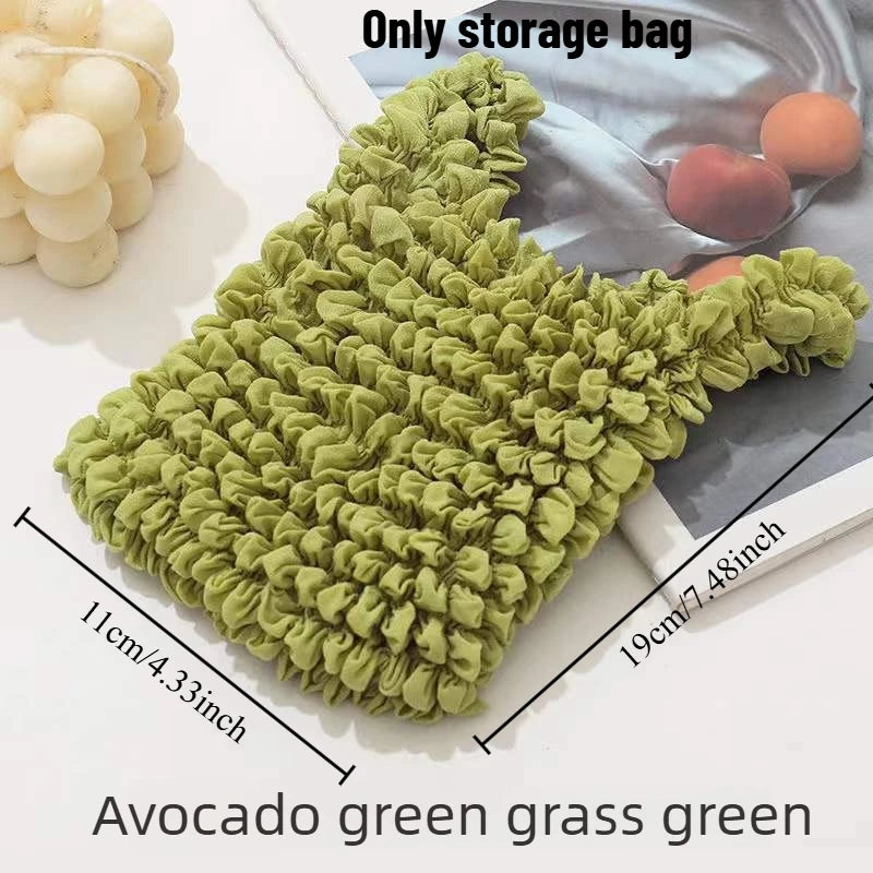 1pcs Mini Pleated Bubble Bag Elastic Stretch Design Foldable Portable Handbag Large Capacity Daily Storage Tote Oasis Select Green