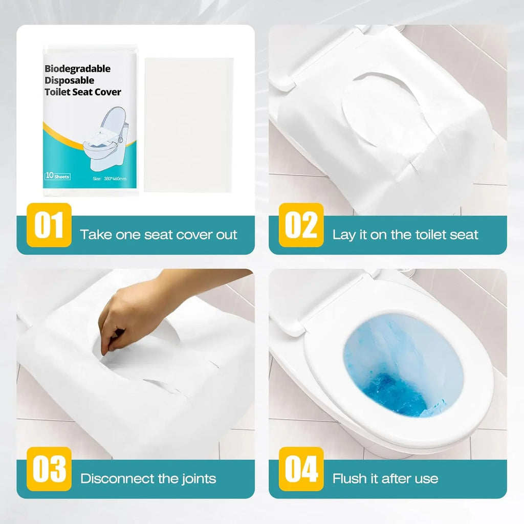 10/30/50 Sheets Disposable Toilet Seat Covers – 10 Count Compact Travel Pack, Adhesive-Free for Airplane & Public Restrooms Oasis Select