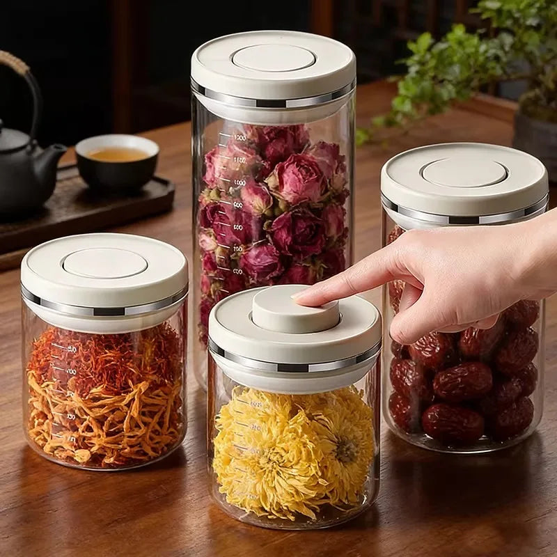 Glass Jar Micro Vacuum Sealed Jar Press Moisture-proof Flower Glue Tangerine Peel Storage Coffee Bean Storage Oasis Select