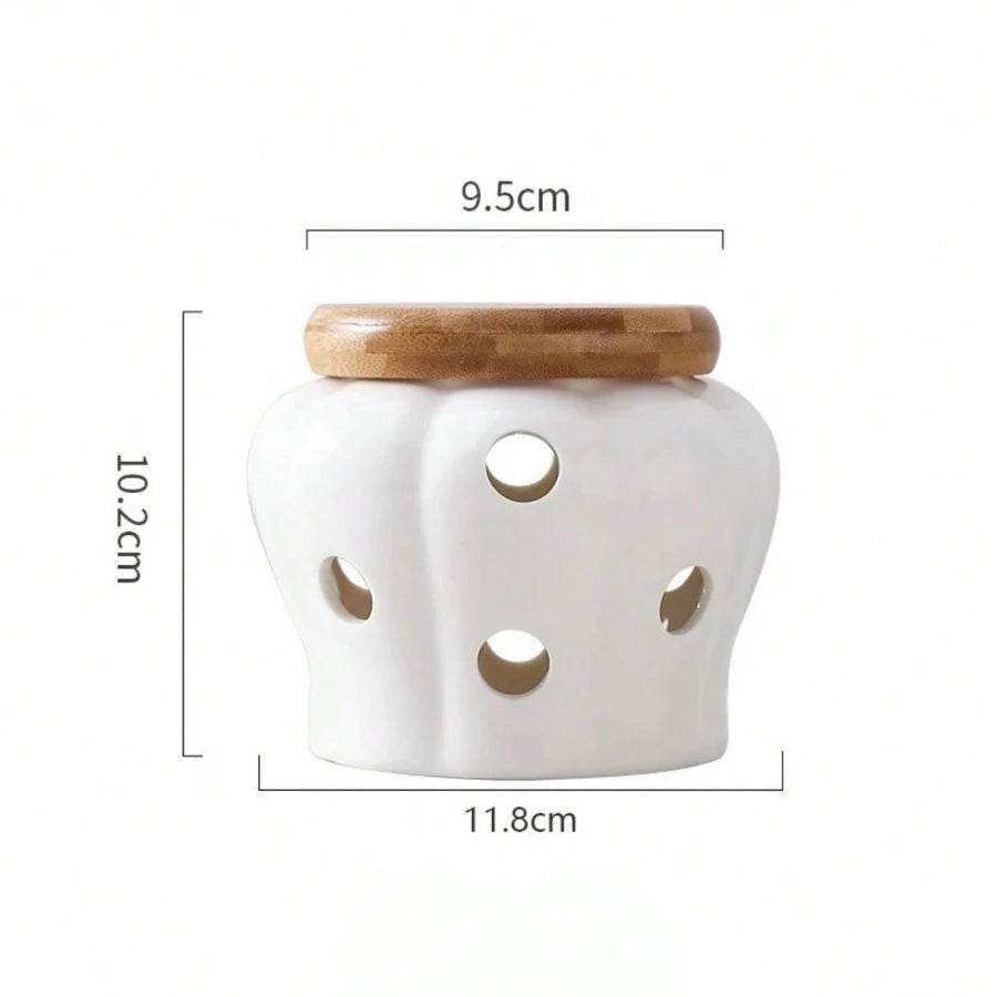 Ceramic Garlic Storage Jar Hollow Out Breathable Ginger Garlic Storage Jar Garlic Ginger Porcelain Container Kitchen Organizers Oasis Select