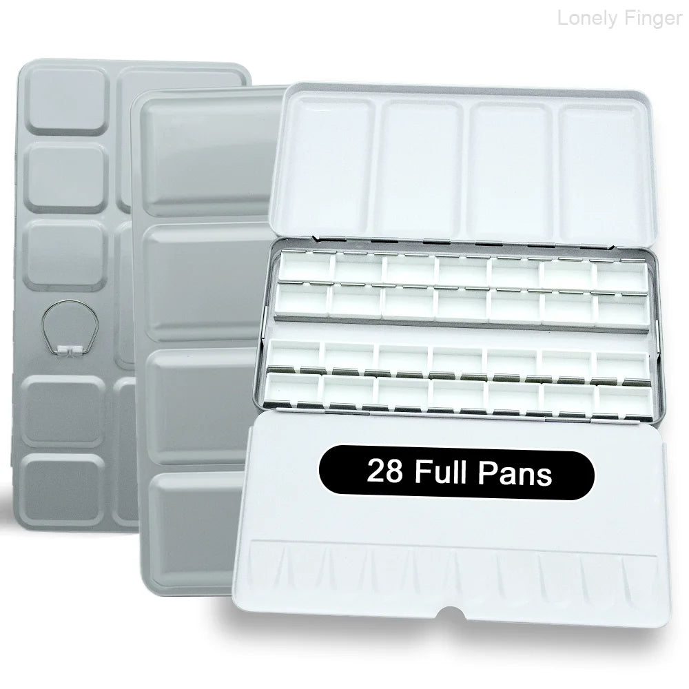 Empty Travel Watercolor Palette, Watercolor Tin Box Palette with 52/28 Plastic Grids Pans for Gouache, Studio & Outdoor Painting Oasis Select L Silver 28Pans