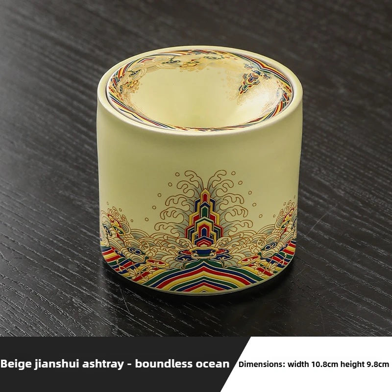 Shanshui Yaju Ru Kiln Ashtray with Lid Anti Fly Ash Office Smoke Cup Household Chinese Funnel Smoke Jar Ceramics Oasis Select C