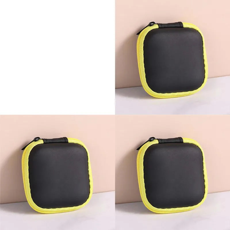 1/2/3pcs Mini Portable Earphone Bag Coin Purse Headphone USB Cable Case Carrying Pouch Bag Earphone Accessory Square Storage Box Oasis Select 3pcs Yellow