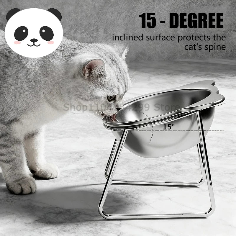 ‌304 Stainless Steel Raised Cat Bowl with 15° Elevated Design Tilted Neck Guard Healthy Feeding Shatterproof for Cats Puppies Oasis Select