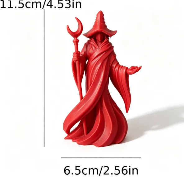 Gothic Faceless Wizard Miniature Figurine 3D Printed Moon Staff Cloaked Mage Statue Home Tabletop Bookshelf Ornament Decor Gifts Oasis Select Wizard red
