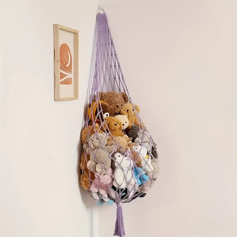 Large Capacity Plush Toy Hammock, Hanging Storage Net with Durable White Fabric for Stuffed Animal in Playroom Bedroom Decor Oasis Select PURPLE