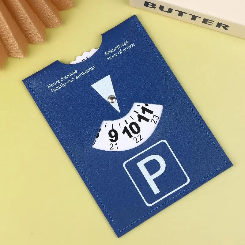 New Blue PU Leather Parking Disc 4 Language Version Durable & Water-Resistant Arrival Timer For Car - Universal European Design Oasis Select