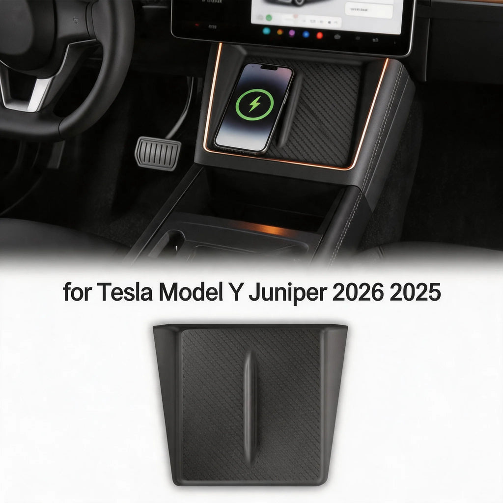 Dustproof Waterproof Wireless Charging Pad for 2025-2026 Model Y Juniper Ultra-Thin Silicone Mat Cover Interior Accessories Oasis Select TPE black